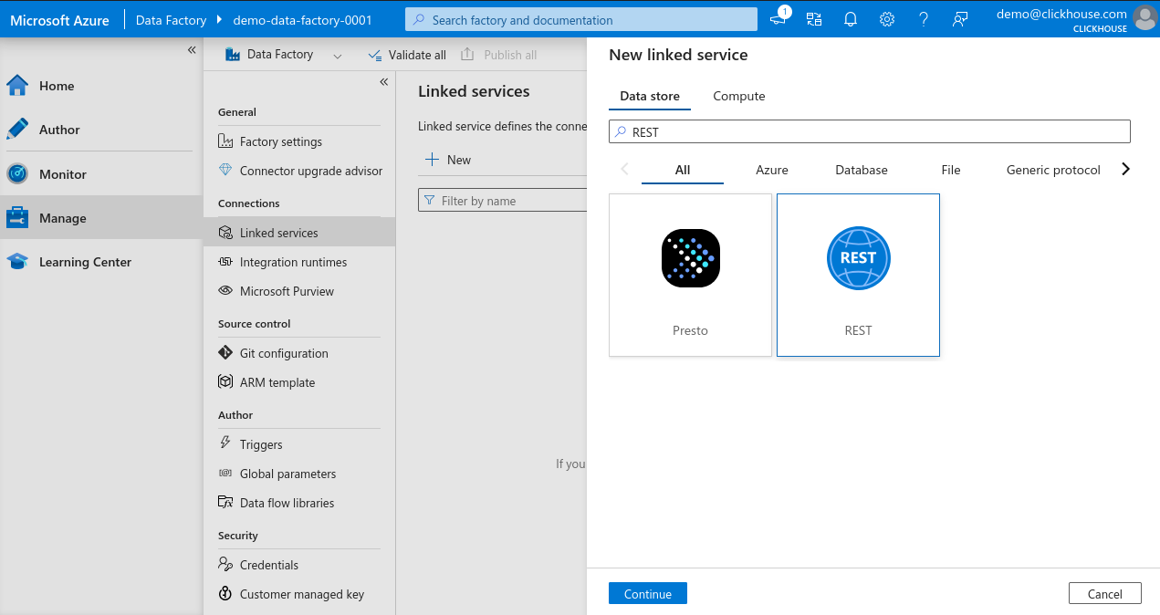 Поиск новой связанной службы в Azure Data Factory